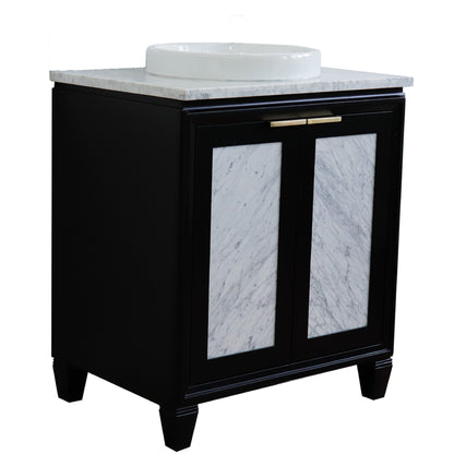 31" Single sink vanity in Black finish with White Carrara marble with round sink