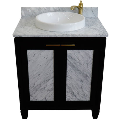 31" Single sink vanity in Black finish with White Carrara marble with round sink