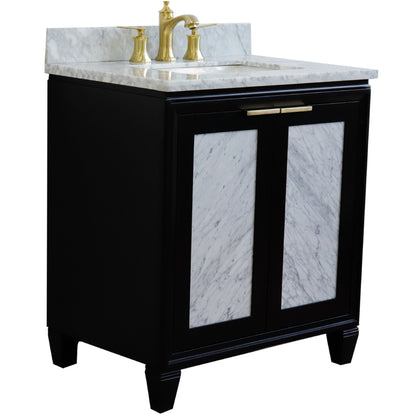 31" Single sink vanity in Black finish with White Carrara marble with rectangle sink