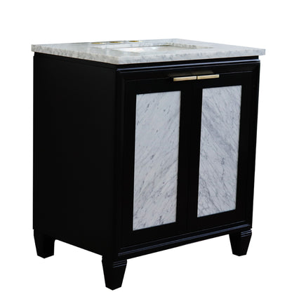 31" Single sink vanity in Black finish with White Carrara marble with rectangle sink