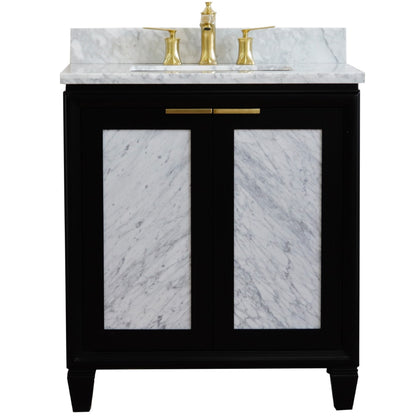 31" Single sink vanity in Black finish with White Carrara marble with rectangle sink