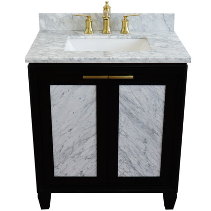31" Single sink vanity in Black finish with White Carrara marble with rectangle sink