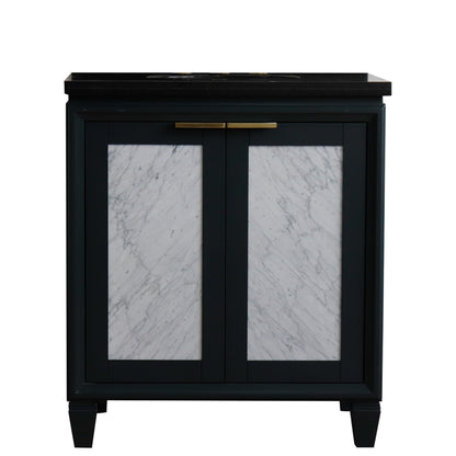 31" Single sink vanity in Dark Gray finish with Black galaxy granite with oval sink