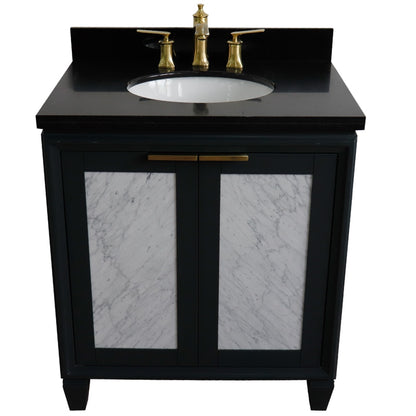 31" Single sink vanity in Dark Gray finish with Black galaxy granite with oval sink