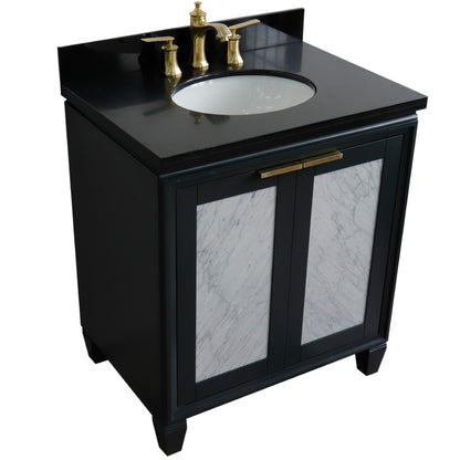 31" Single sink vanity in Dark Gray finish with Black galaxy granite with oval sink