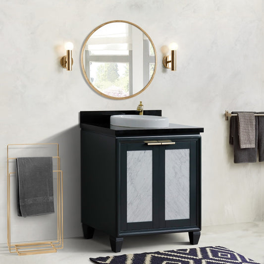 31" Single sink vanity in Dark Gray finish with Black galaxy granite with round sink