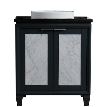 31" Single sink vanity in Dark Gray finish with Black galaxy granite with round sink