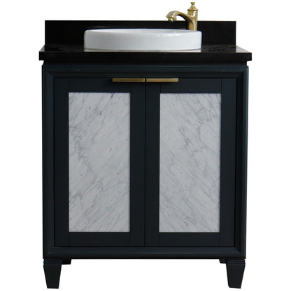 31" Single sink vanity in Dark Gray finish with Black galaxy granite with round sink