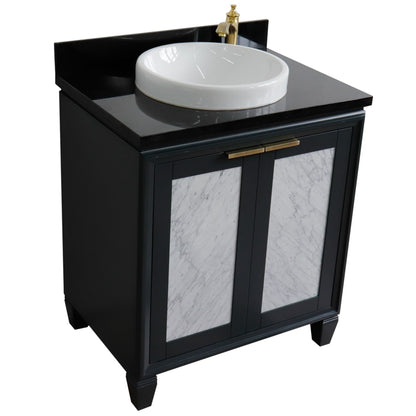 31" Single sink vanity in Dark Gray finish with Black galaxy granite with round sink