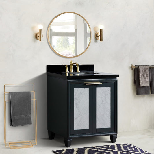 31" Single sink vanity in Dark Gray finish with Black galaxy granite with rectangle sink