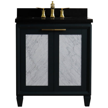 31" Single sink vanity in Dark Gray finish with Black galaxy granite with rectangle sink