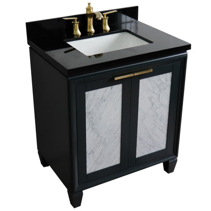 31" Single sink vanity in Dark Gray finish with Black galaxy granite with rectangle sink