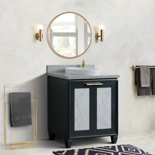 31" Single sink vanity in Dark Gray finish with Gray granite with round sink
