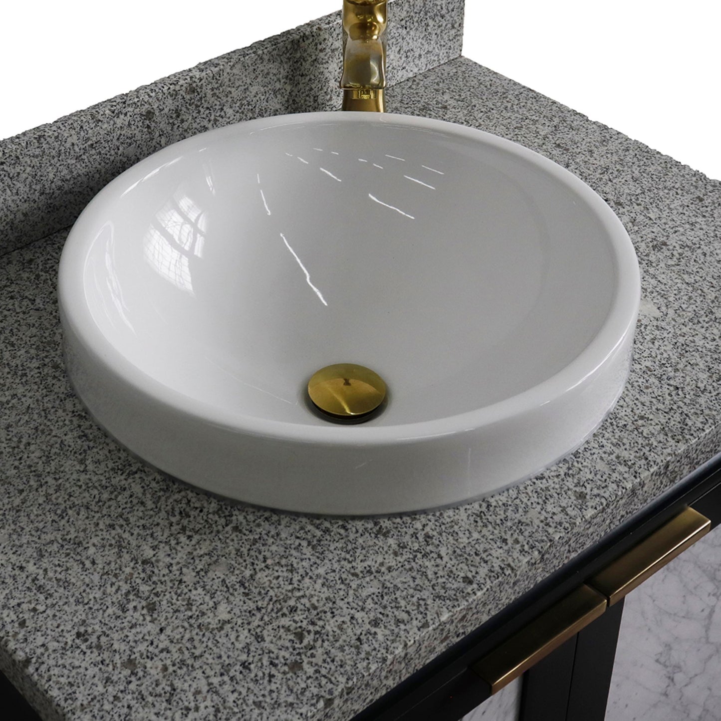 31" Single sink vanity in Dark Gray finish with Gray granite with round sink