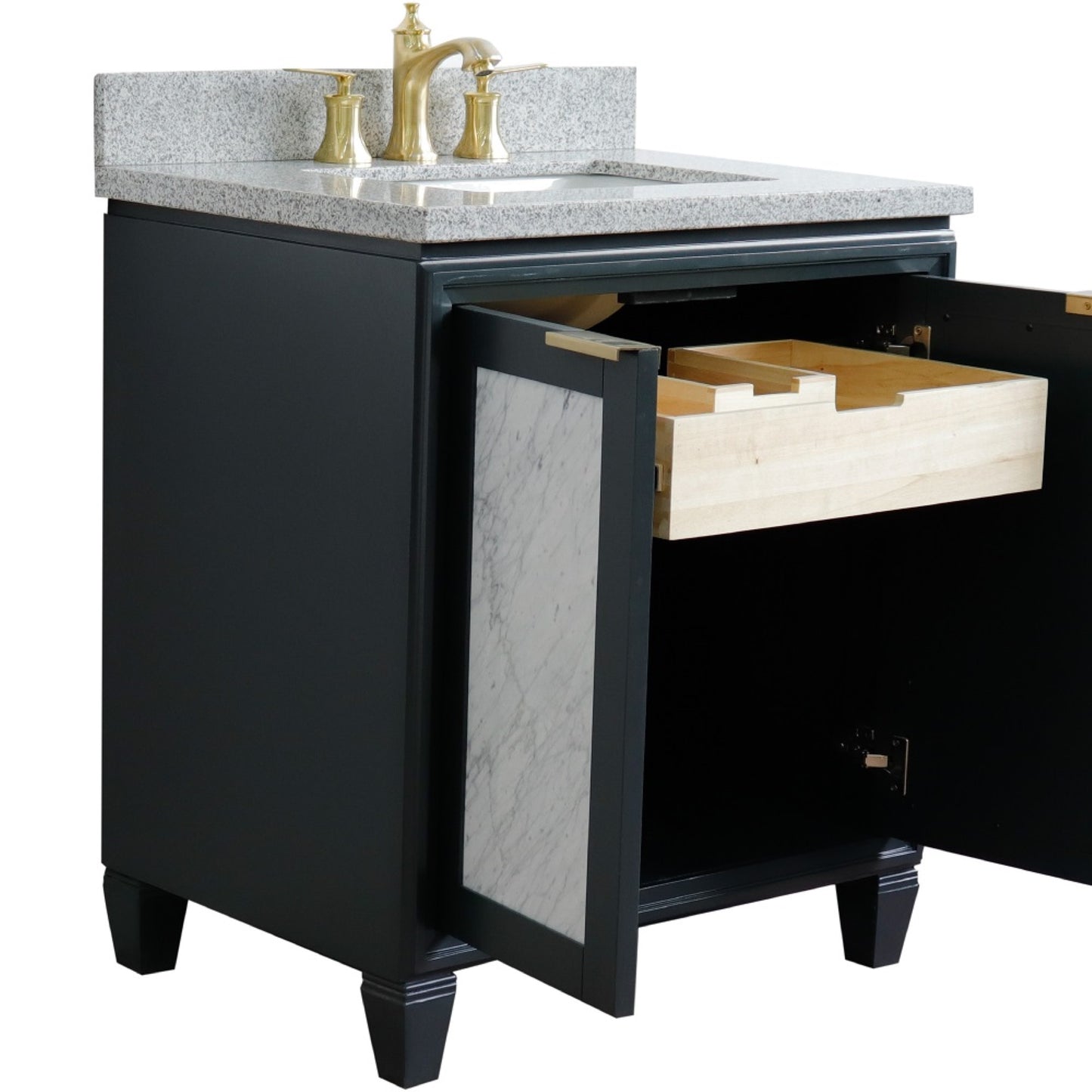 31" Single sink vanity in Dark Gray finish with Gray granite with rectangle sink