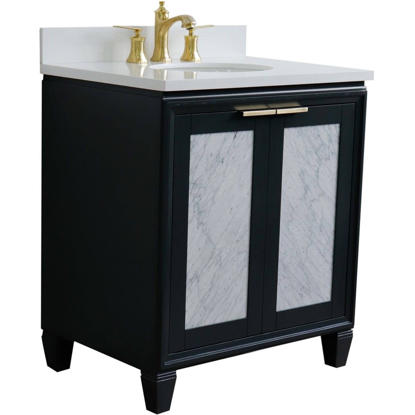 31" Single sink vanity in Dark Gray finish with White engineered stone with oval sink