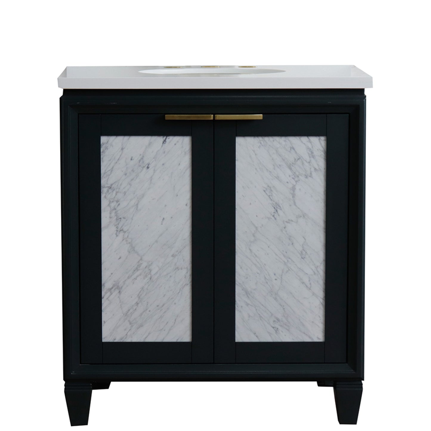 31" Single sink vanity in Dark Gray finish with White engineered stone with oval sink