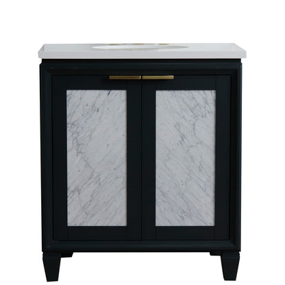 31" Single sink vanity in Dark Gray finish with White engineered stone with oval sink