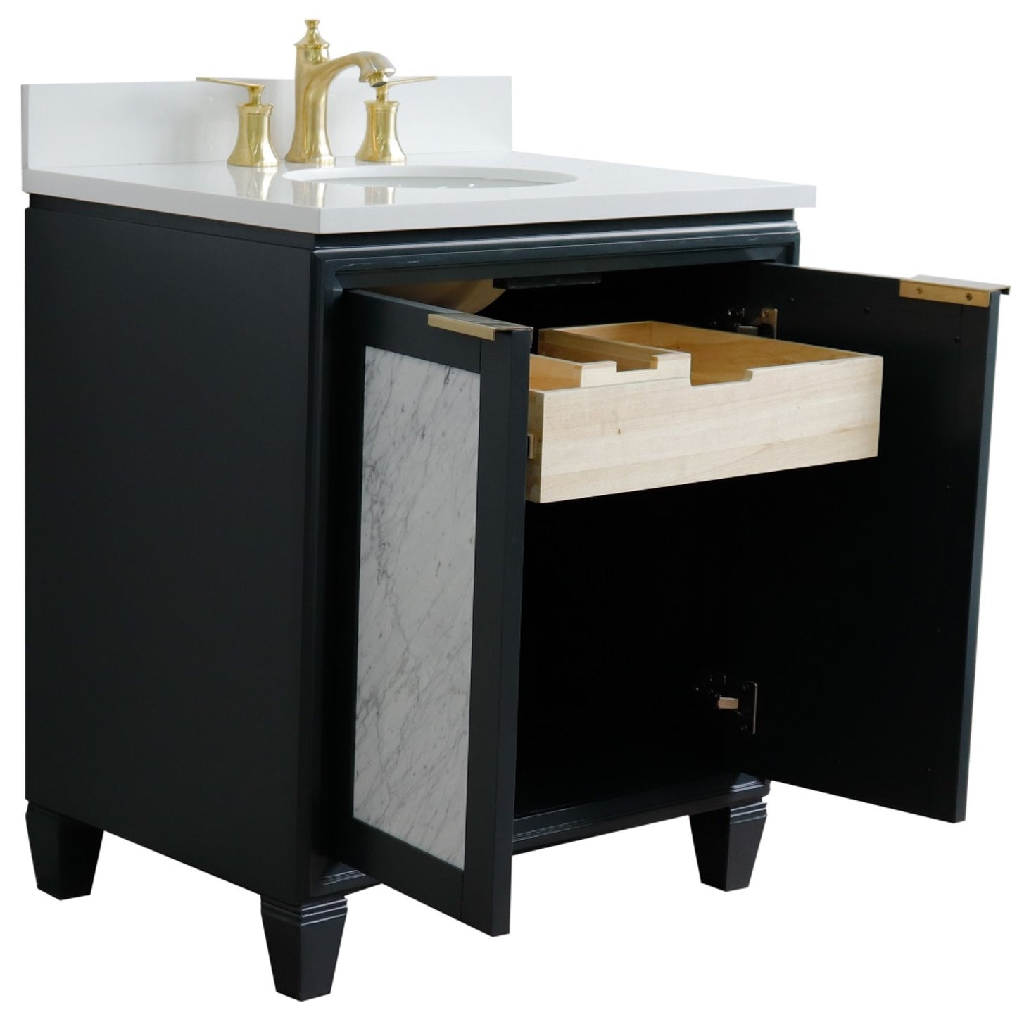 31" Single sink vanity in Dark Gray finish with White engineered stone with oval sink