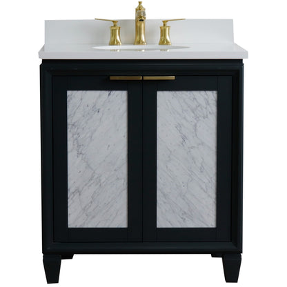 31" Single sink vanity in Dark Gray finish with White engineered stone with oval sink