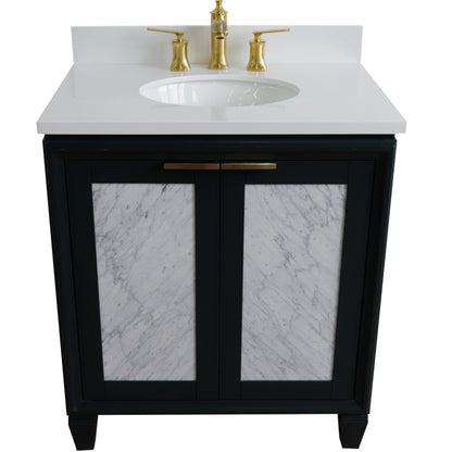 31" Single sink vanity in Dark Gray finish with White engineered stone with oval sink