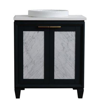 31" Single sink vanity in Dark Gray finish with White engineered stone with round sink