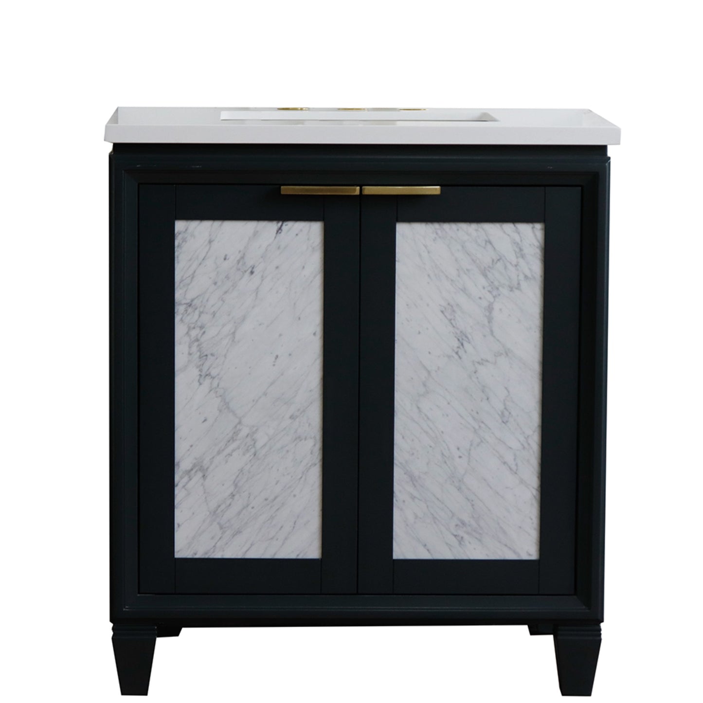 31" Single sink vanity in Dark Gray finish with White engineered stone with rectangle sink