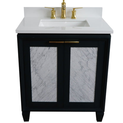 31" Single sink vanity in Dark Gray finish with White engineered stone with rectangle sink