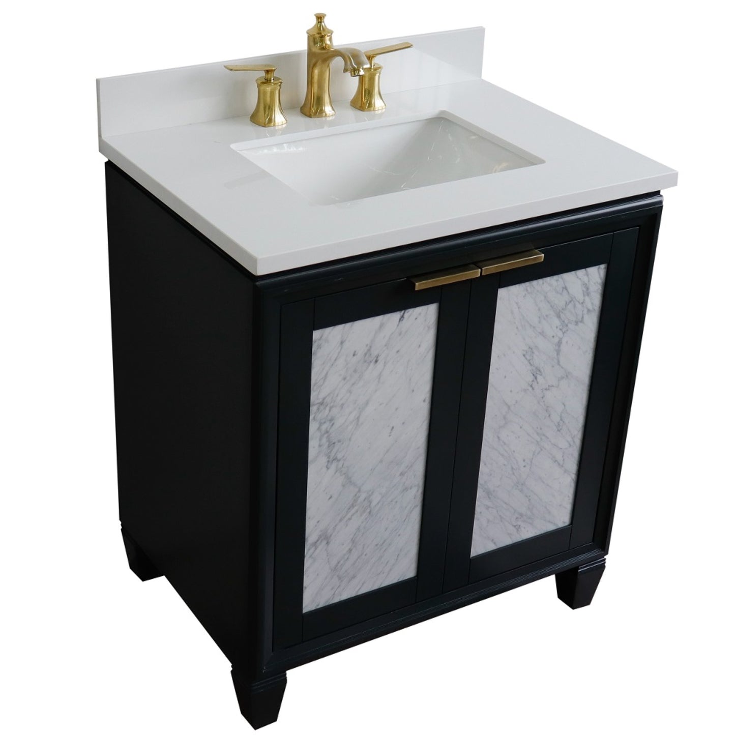 31" Single sink vanity in Dark Gray finish with White engineered stone with rectangle sink
