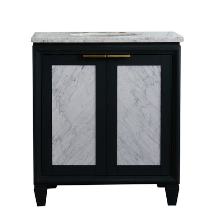 31" Single sink vanity in Dark Gray finish with White Carrara marble with oval sink