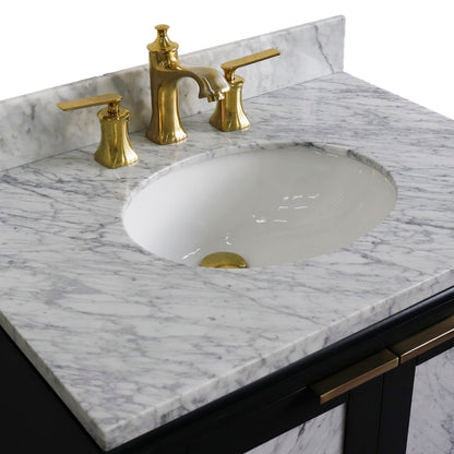 31" Single sink vanity in Dark Gray finish with White Carrara marble with oval sink