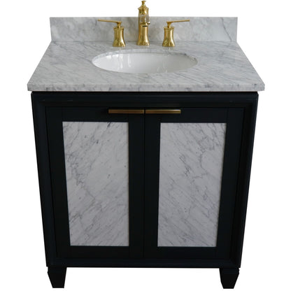 31" Single sink vanity in Dark Gray finish with White Carrara marble with oval sink