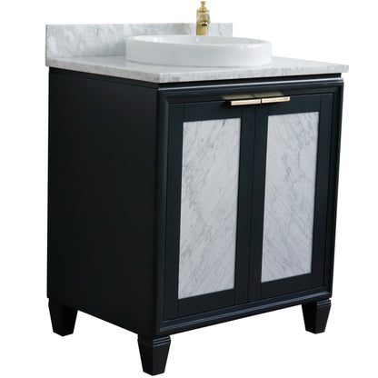 31" Single sink vanity in Dark Gray finish with White Carrara marble with round sink