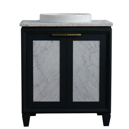 31" Single sink vanity in Dark Gray finish with White Carrara marble with round sink