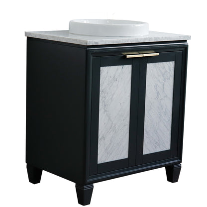 31" Single sink vanity in Dark Gray finish with White Carrara marble with round sink