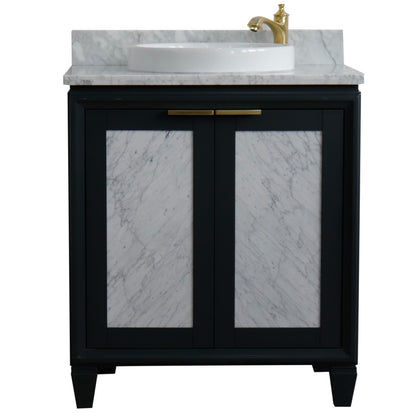 31" Single sink vanity in Dark Gray finish with White Carrara marble with round sink