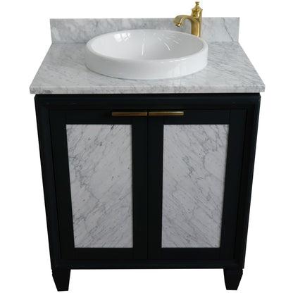 31" Single sink vanity in Dark Gray finish with White Carrara marble with round sink