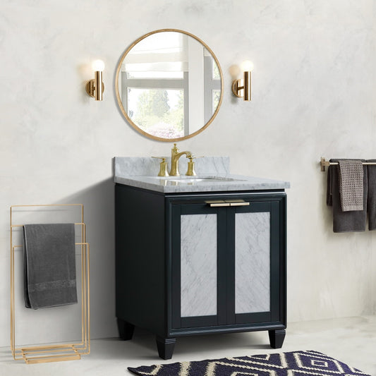 31" Single sink vanity in Dark Gray finish with White Carrara marble with rectangle sink