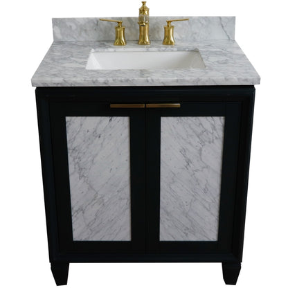 31" Single sink vanity in Dark Gray finish with White Carrara marble with rectangle sink