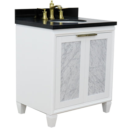 31" Single sink vanity in White finish with Black galaxy granite with oval sink