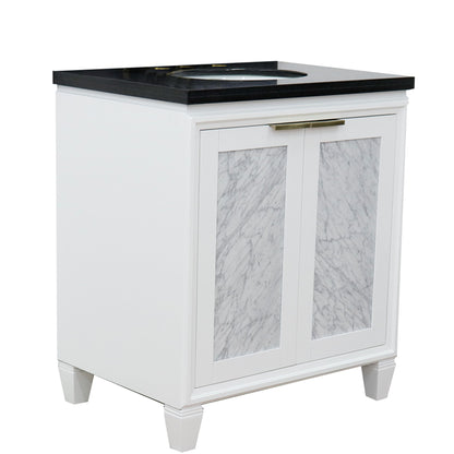 31" Single sink vanity in White finish with Black galaxy granite with oval sink