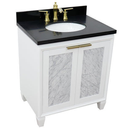 31" Single sink vanity in White finish with Black galaxy granite with oval sink