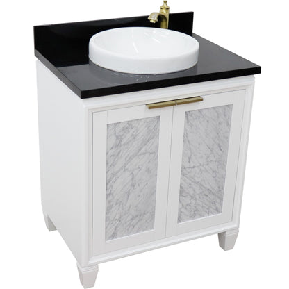 31" Single sink vanity in White finish with Black galaxy granite with round sink