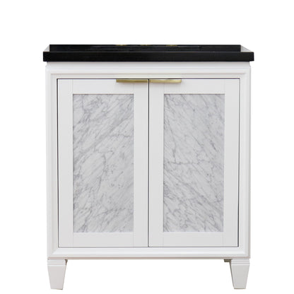 31" Single sink vanity in White finish with Black galaxy granite with rectangle sink