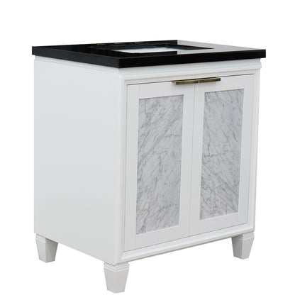 31" Single sink vanity in White finish with Black galaxy granite with rectangle sink