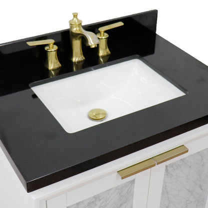 31" Single sink vanity in White finish with Black galaxy granite with rectangle sink