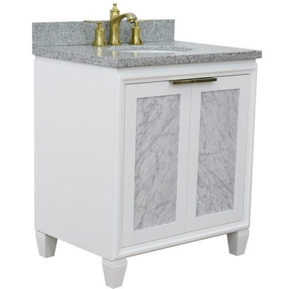 31" Single sink vanity in White finish with Gray granite with oval sink