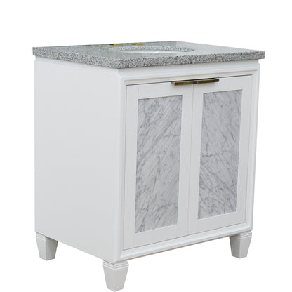 31" Single sink vanity in White finish with Gray granite with oval sink