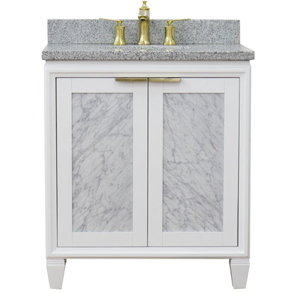 31" Single sink vanity in White finish with Gray granite with oval sink
