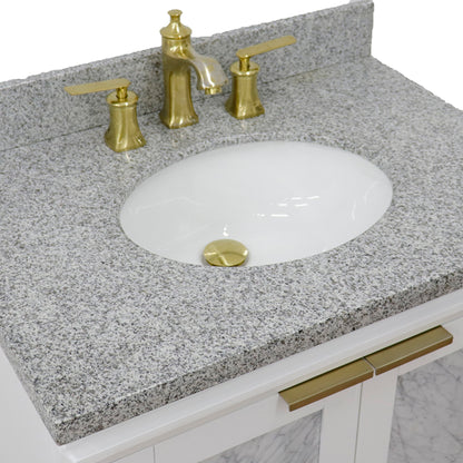 31" Single sink vanity in White finish with Gray granite with oval sink